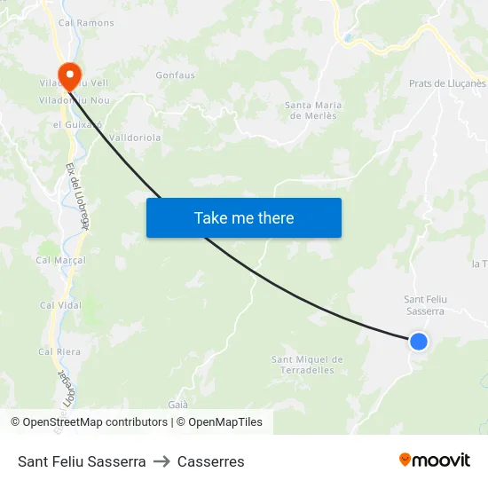 Sant Feliu Sasserra to Casserres map
