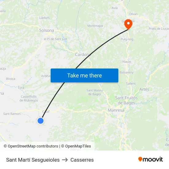 Sant Martí Sesgueioles to Casserres map