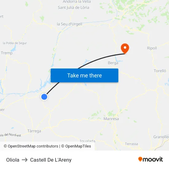 Oliola to Castell De L'Areny map