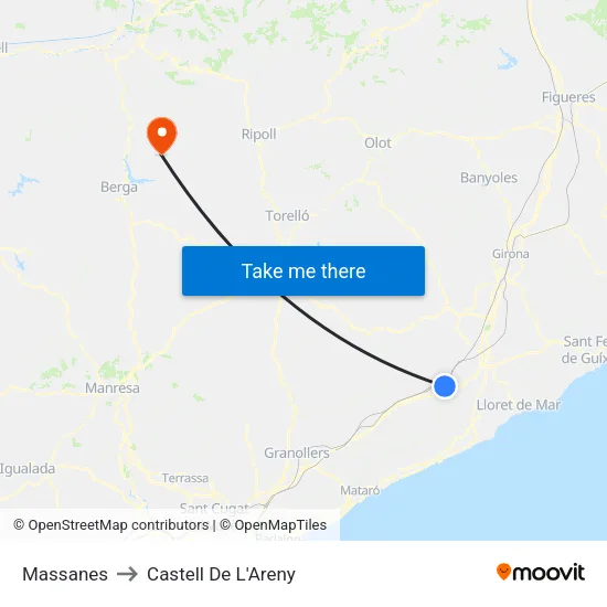 Massanes to Castell De L'Areny map