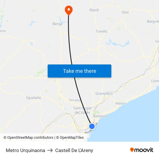 Metro Urquinaona to Castell De L'Areny map