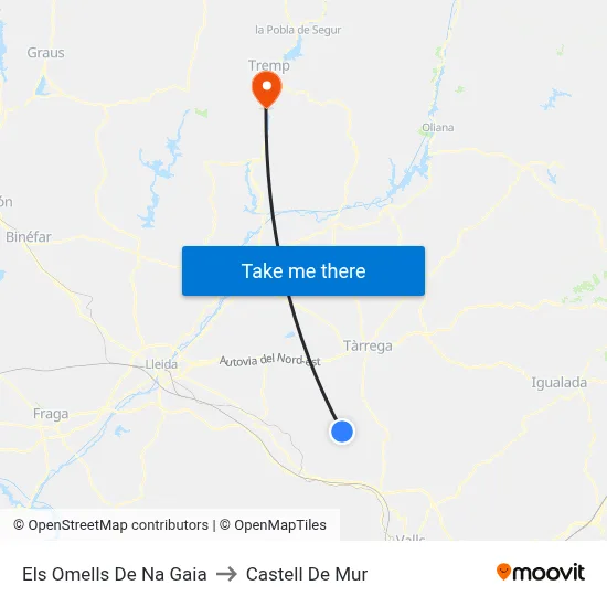 Els Omells De Na Gaia to Castell De Mur map