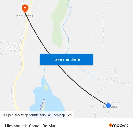 Llimiana to Castell De Mur map