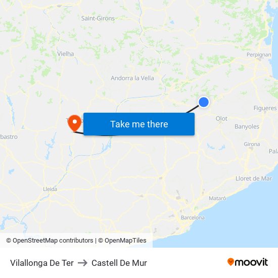 Vilallonga De Ter to Castell De Mur map