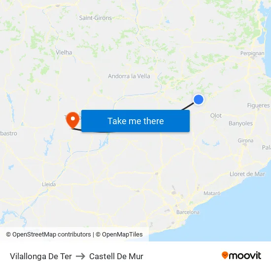 Vilallonga De Ter to Castell De Mur map