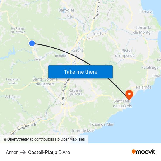 Amer to Castell-Platja D'Aro map