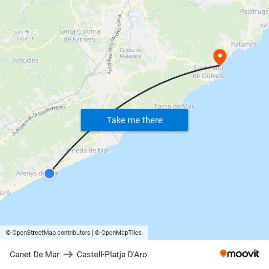 Canet De Mar to Castell-Platja D'Aro map