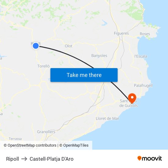 Ripoll to Castell-Platja D'Aro map