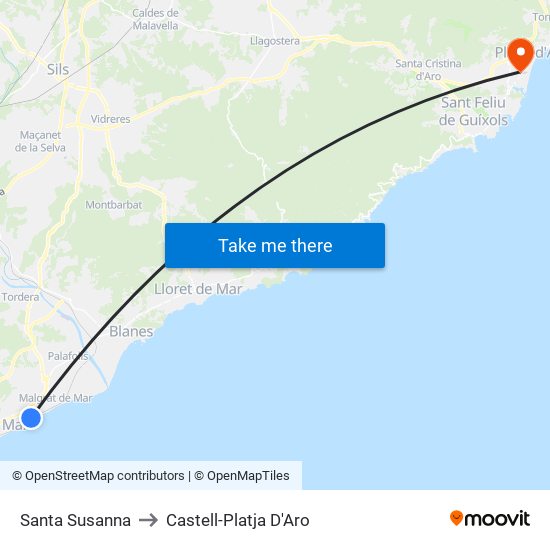 Santa Susanna to Castell-Platja D'Aro map