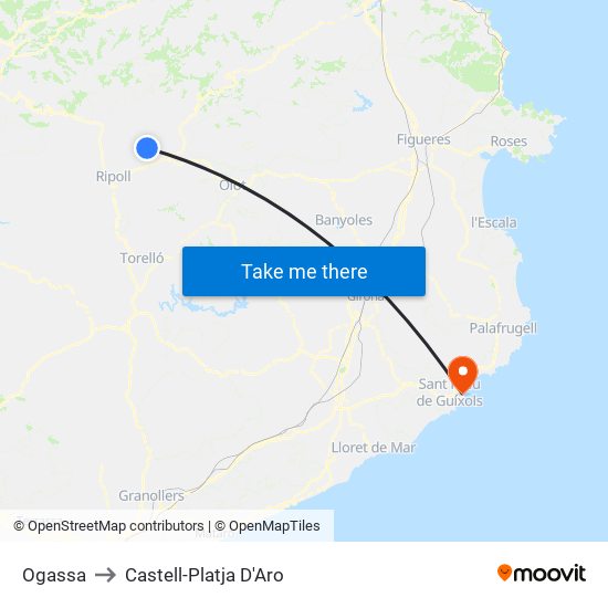 Ogassa to Castell-Platja D'Aro map
