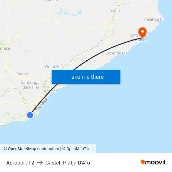 Aeroport T2 to Castell-Platja D'Aro map
