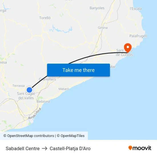 Sabadell Centre to Castell-Platja D'Aro map