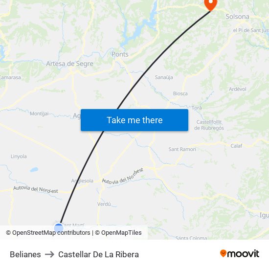 Belianes to Castellar De La Ribera map