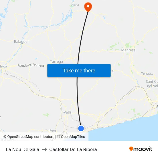 La Nou De Gaià to Castellar De La Ribera map