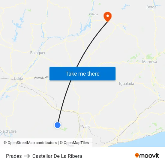 Prades to Castellar De La Ribera map