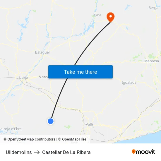 Ulldemolins to Castellar De La Ribera map