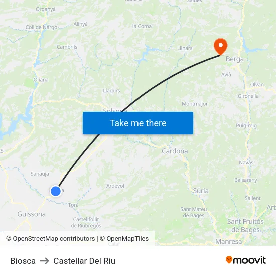 Biosca to Castellar Del Riu map