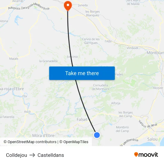 Colldejou to Castelldans map