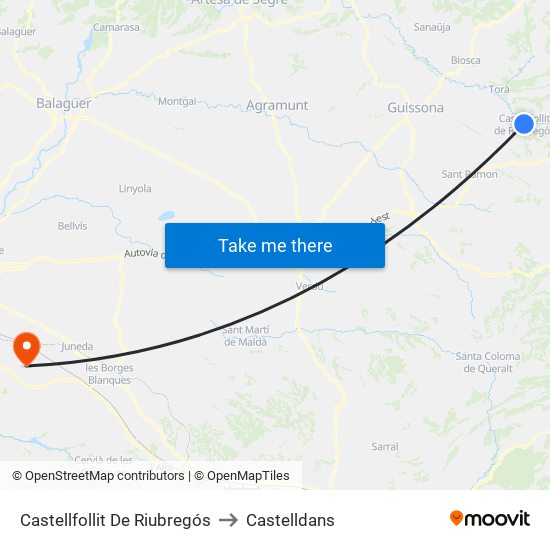 Castellfollit De Riubregós to Castelldans map