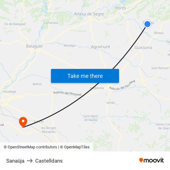 Sanaüja to Castelldans map