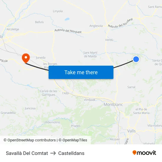 Savallà Del Comtat to Castelldans map