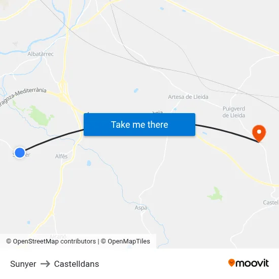 Sunyer to Castelldans map