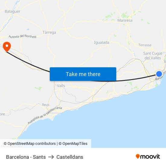 Barcelona - Sants to Castelldans map