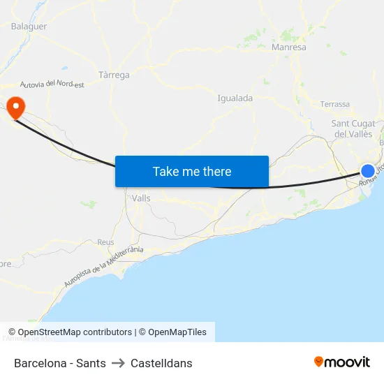 Barcelona - Sants to Castelldans map