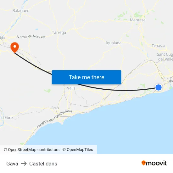 Gavà to Castelldans map