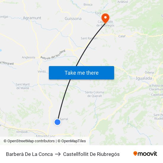 Barberà De La Conca to Castellfollit De Riubregós map