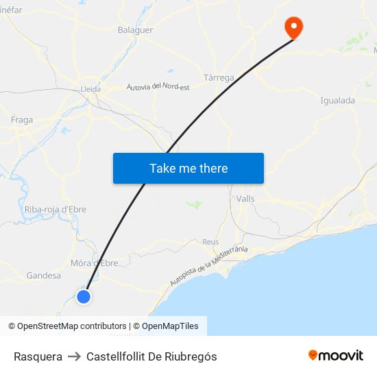 Rasquera to Castellfollit De Riubregós map