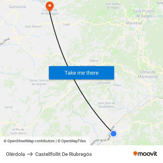 Olèrdola to Castellfollit De Riubregós map