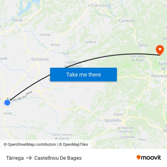 Tàrrega to Castellnou De Bages map