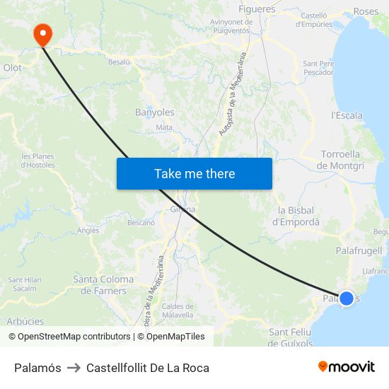 Palamós to Castellfollit De La Roca map