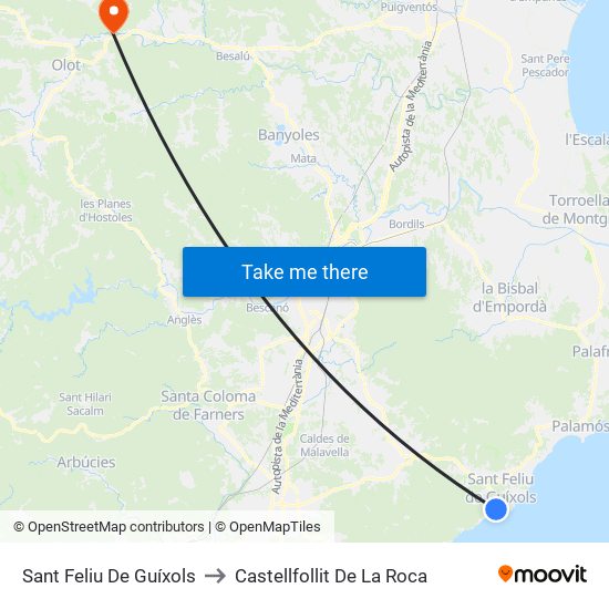 Sant Feliu De Guíxols to Castellfollit De La Roca map