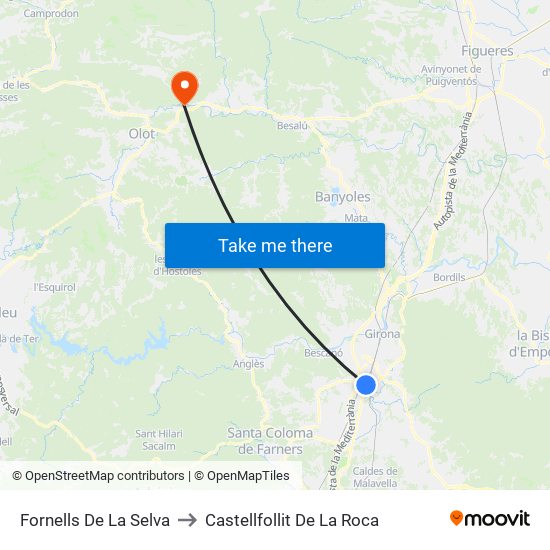 Fornells De La Selva to Castellfollit De La Roca map