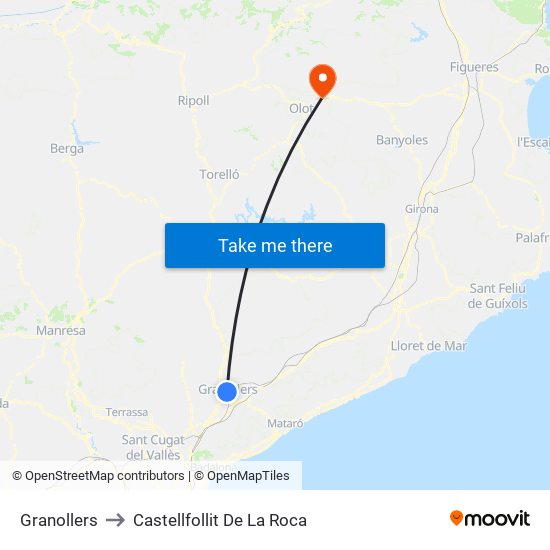 Granollers to Castellfollit De La Roca map