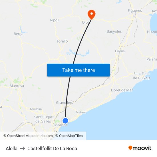 Alella to Castellfollit De La Roca map