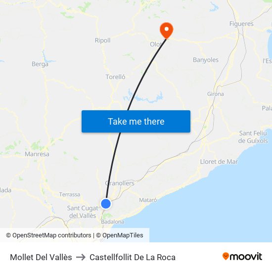 Mollet Del Vallès to Castellfollit De La Roca map