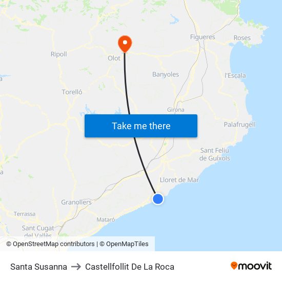 Santa Susanna to Castellfollit De La Roca map