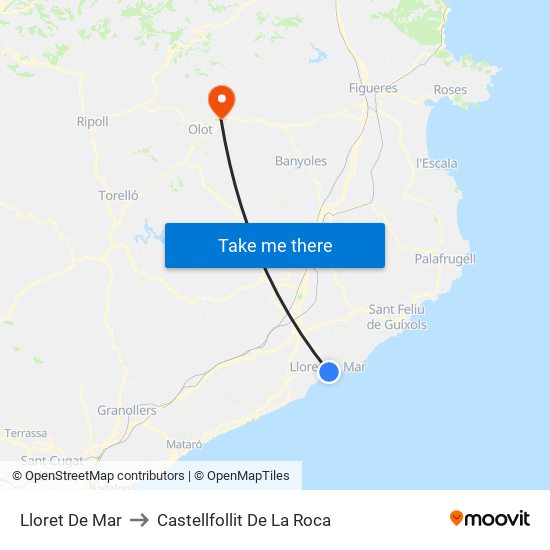 Lloret De Mar to Castellfollit De La Roca map