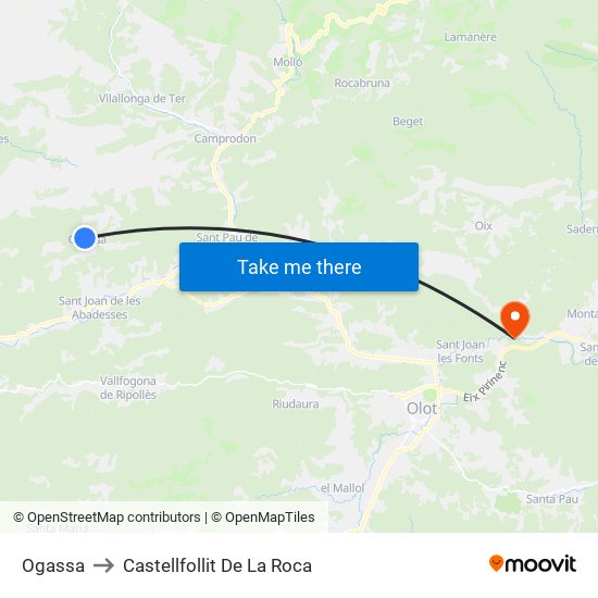 Ogassa to Castellfollit De La Roca map