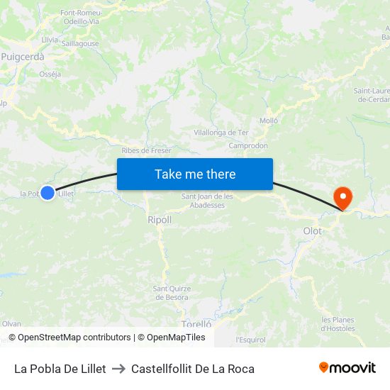 La Pobla De Lillet to Castellfollit De La Roca map