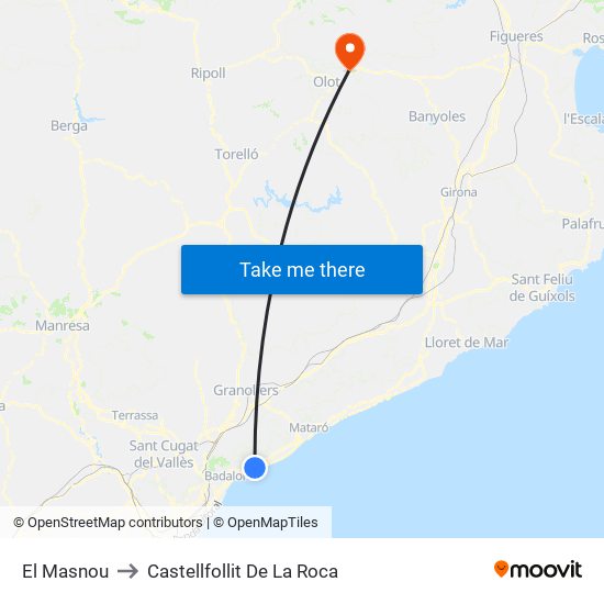 El Masnou to Castellfollit De La Roca map