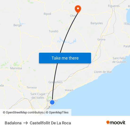 Badalona to Castellfollit De La Roca map