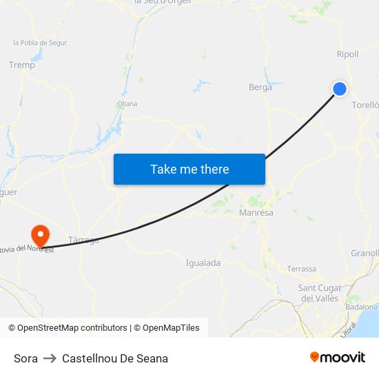 Sora to Castellnou De Seana map