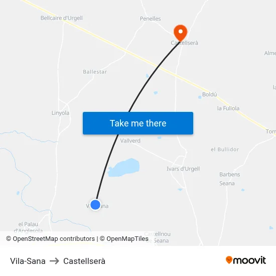 Vila-Sana to Castellserà map