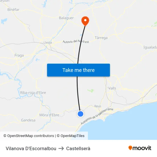 Vilanova D'Escornalbou to Castellserà map