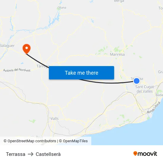 Terrassa to Castellserà map