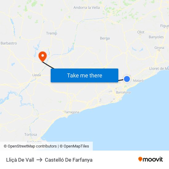 Lliçà De Vall to Castelló De Farfanya map
